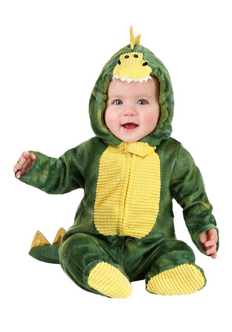 Sleepy Green Dino Costume For An Infant