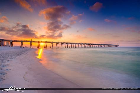 Pensacola Beach Gulf Pier Sunrise From The Emerald Coast Hdr