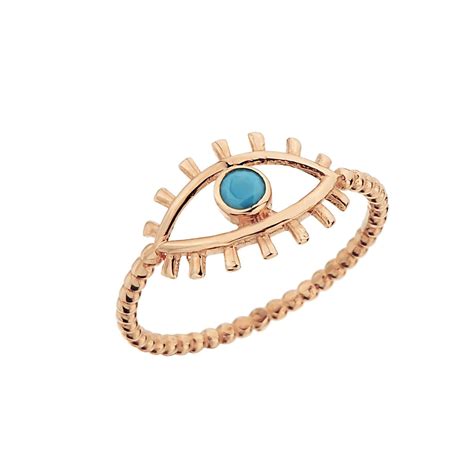 K Real Solid Gold Turquoise Evil Eye Ring For Women December