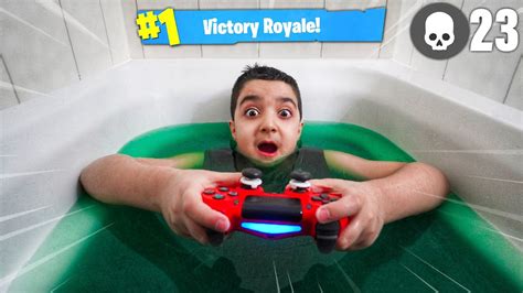 My Little Brother Plays Fortnite In A Bathtub Filled With Slime