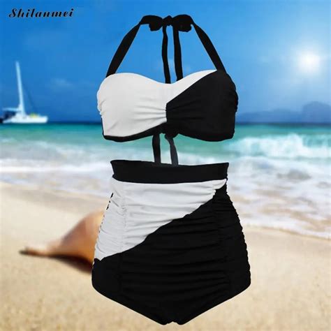 Women Bikini Set 2018 Backless Sexy Swimming Suit High Waist Skinny Beachwear Black White Two