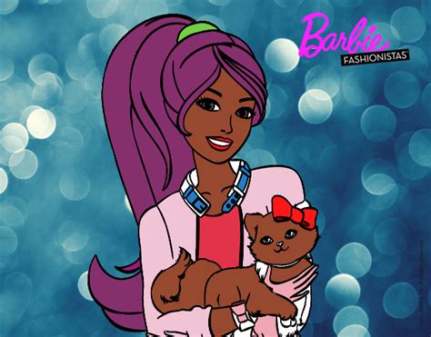 Dibujo de Barbie con su linda gatita pintado por en Dibujos net el día