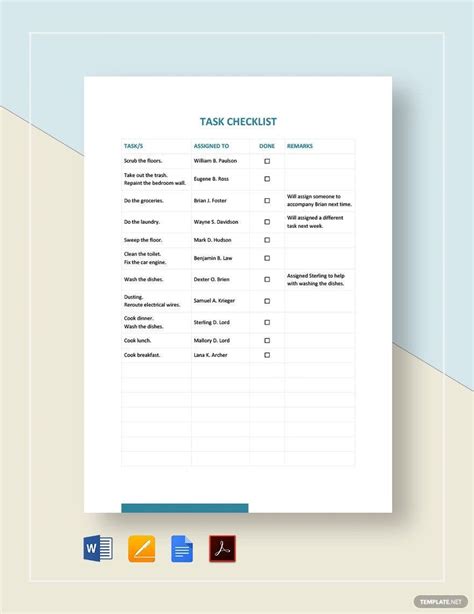 Task Checklist Template Google Docs Word Apple Pages PDF
