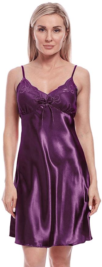Bellismira Nightgowns For Women Satin Sexy Sleepwear V Neck Spaghetti Strap Silk Lace Chemise