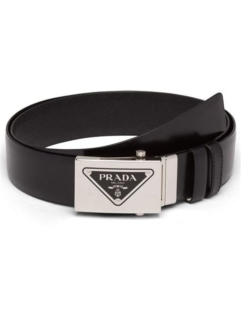 Prada Reversible Logo Buckle Leather Belt In Black For Men Lyst