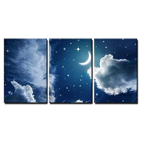 Wall26 3 Piece Canvas Wall Art Night Sky With Stars And Moon