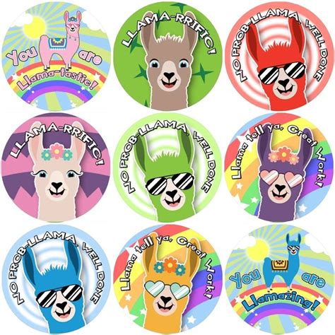 144 Llama Praise Words Themed Teacher Reward Stickers Large Sticker