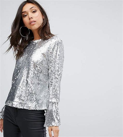 prettylittlething exclusive sequin top sequins top outfit metallic top outfit fashion