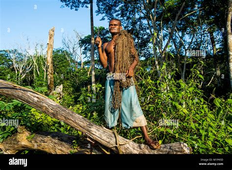 Baka Pygmy Man Hunting In The Jungle In The Dzanga Sangha Special