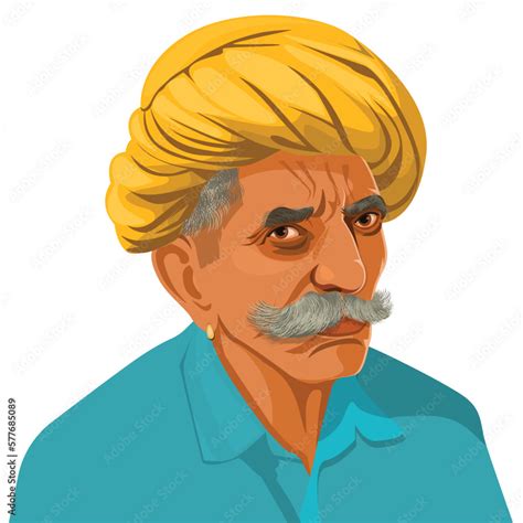 Indian Old Man Indian Villagers Sarpanch Vector Illustration Indian