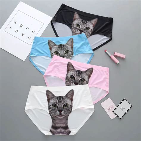 Buy Drop Shipping Sweet Cat Print Women Seamless Panties Pussy Briefs Female