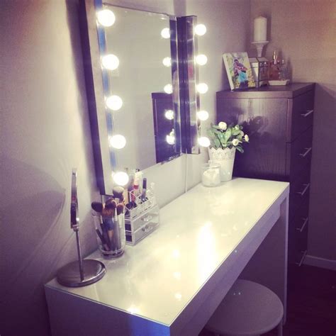 Makeup mirrors with lights seriously make all the difference. Ikea Malm vanity. Mirror, lights and stool also from ikea ...