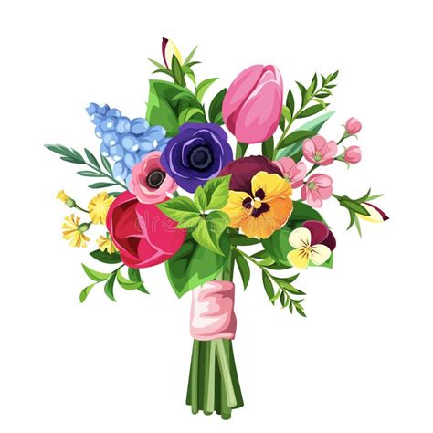 Bouquets Of Colorful Flowers Set Of Colorful Bouquets Isolated On
