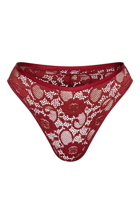 Burgundy High Waisted Lace Panties Prettylittlething Usa