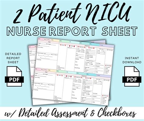 Nicu Report Sheet Neonatal Handoff Nursing Report Baby Etsy