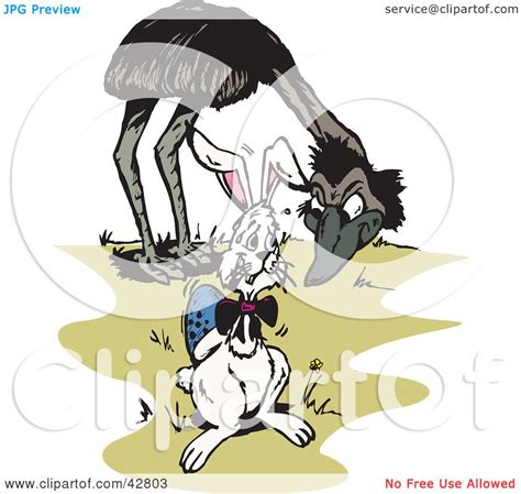 Clipart Illustration Of A Mean Emu Staring At A Scared Easter Bunny