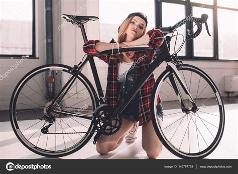 Stylish Woman With Bicycle Stock Photo Arturverkhovetskiy
