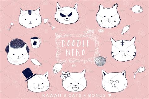 Hand Drawn Kawaii Doodle Cats ~ Illustrations ~ Creative Market