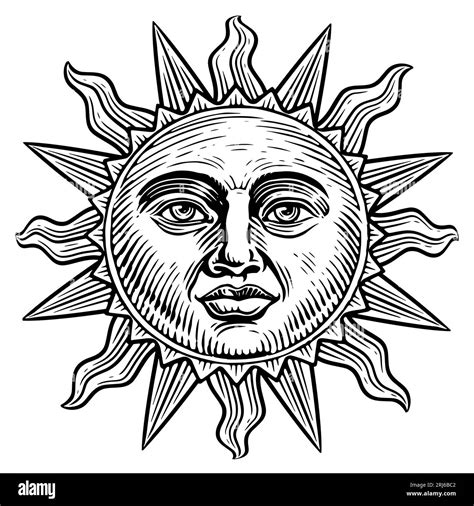 Sun With Face Sketch Astrology Symbol Esoteric And Occult Magic Sign Engraving Vintage