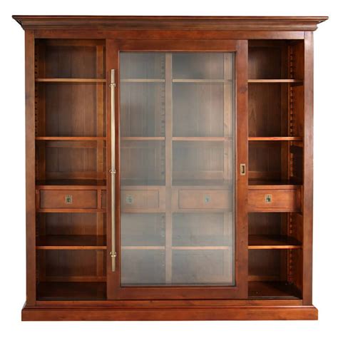 Buckley Modern Classic Brown Wood Glass Sliding Door Display Bookcase