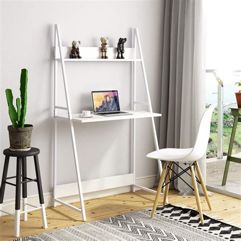 Joolihome Computer Desk 2 Tier Ladder Laptop Pc Table With Shelf