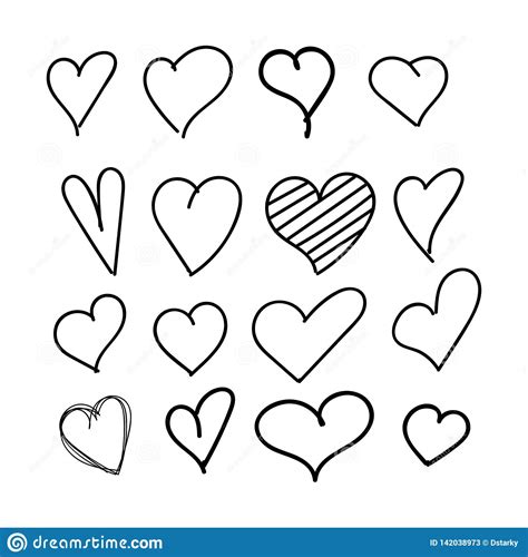 Set Of 12 Hand Drawn Hearts Stock Vector Illustration Of Abstract