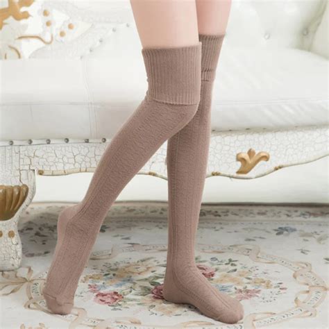 Sexy Fashion Women Girl Thigh High Stockings Knee High Cotton Solid Color Thick Warm Long