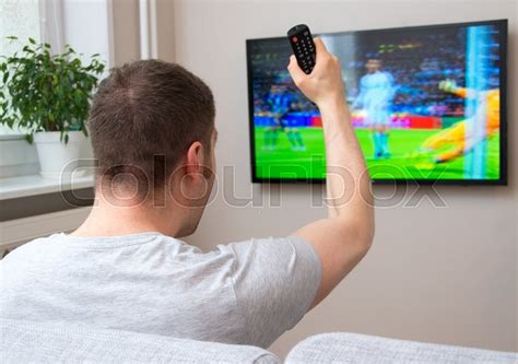 Goal Man Watching Football Match On Stock Image Colourbox