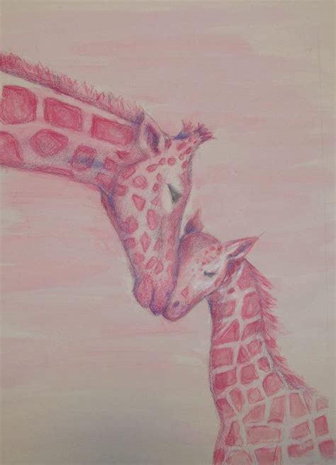 Colored Pencil Watercolor Pink Giraffes Etsy In 2021 Giraffe