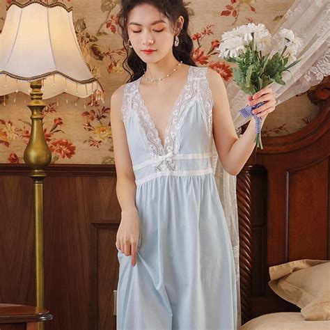 Gaun Malam Panjang Wanita Lolita Pakaian Tidur Renda Baju Tidur Antik