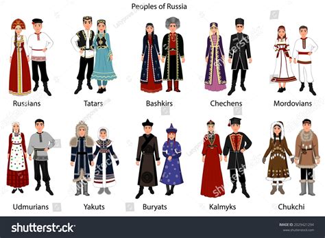 Peoples Of Russia Woman And Man In Folk National Costumes Immagini