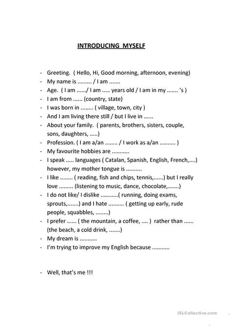 Introducing Myself English Esl Worksheets For Distance Learning And
