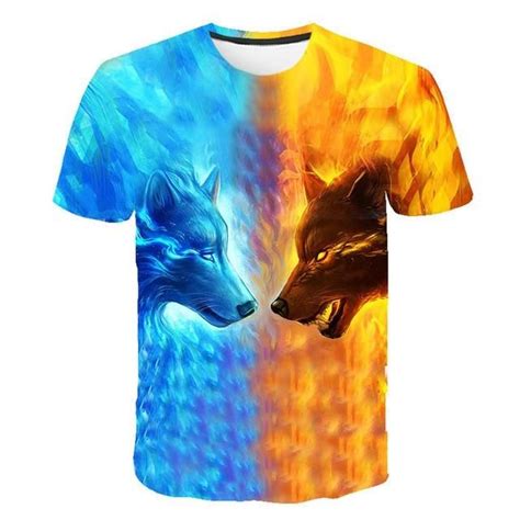 Fire And Ice Wolf Shirt Wolf Shirt T Shirt 3d T Shirts