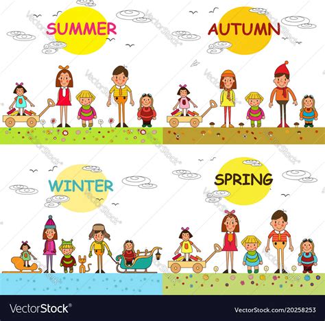 Top collection spring summer autumn winter. Four seasons spring summer autumn winter kids Vector Image