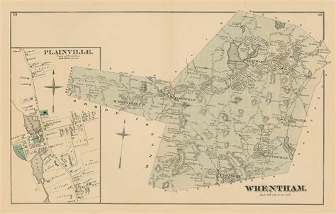 Town Of Wrentham Massachusetts 1876 Map Replica Or Genuine Etsy Uk