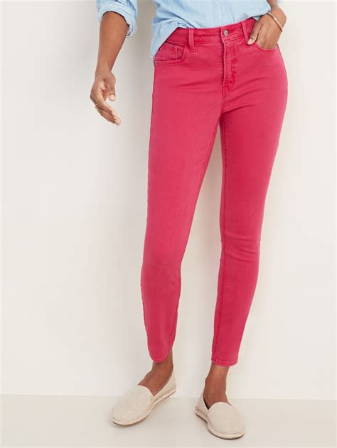 High Waisted Pop Color Rockstar Super Skinny Ankle Jeans For Women