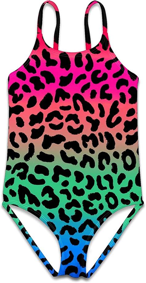 Dslew Girls One Pieces Swimsuit Gradient Leopard Pattern