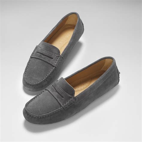 Womens Penny Driving Loafers Slate Grey Suede Driving Loafers