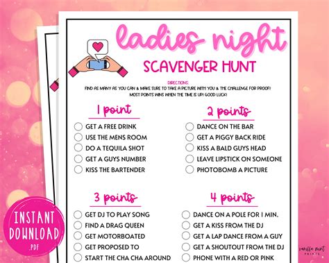 Ladies Night Scavenger Hunt Game Party Games Fun Girls Etsy