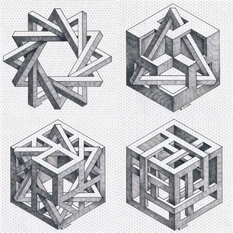 Illusion Drawings 3d Drawings Illusion Art Isometric Grid Isometric Drawing Escher Kunst
