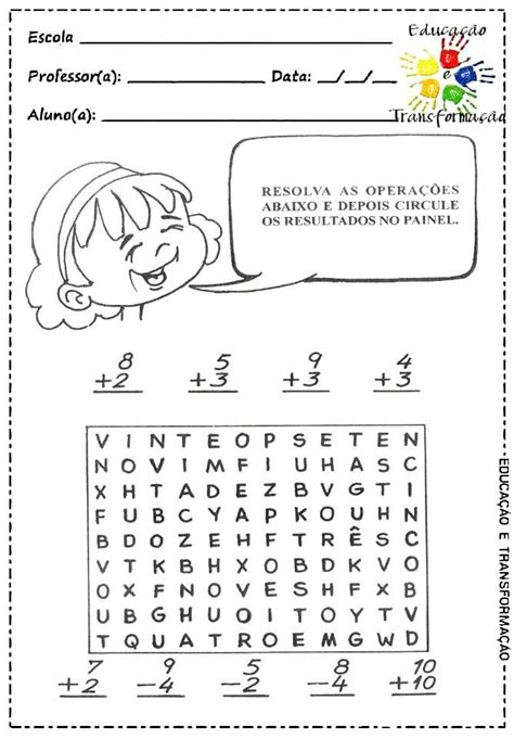 Sos Professor Atividades Adicao E Subtracao Atividades De Matematica