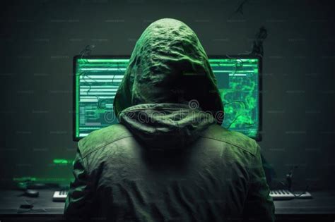 Hacker In Black Hoodie Hacking And Internet Security Concept