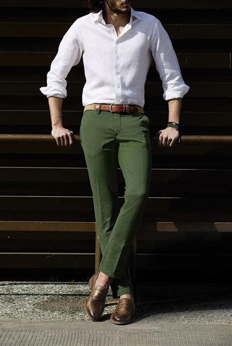 Buy Men Elegant White Shirt Green Trouser For Office Wear Mens Online
