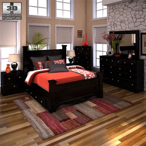 A bedroom set is a set of furniture that you keep in the bedroom and is used for the purpose of sleeping and storage. Ashley Shay Poster Bedroom Set 3D model - Furniture on Hum3D