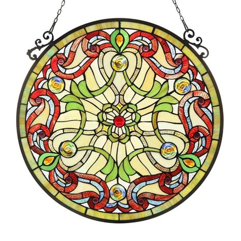 Chloe Tiffany Style Victorian Design Window Panel Round Stained Glass Panel Multi Modern