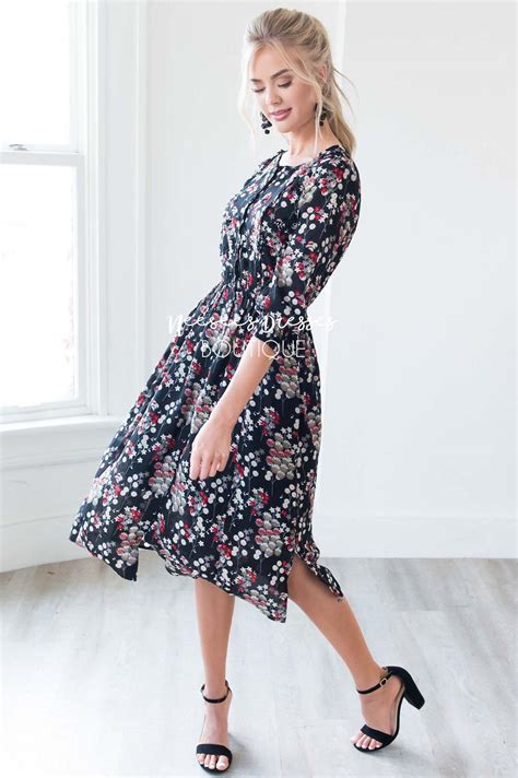 Black Mini Floral Nursing Dress Modest Dress Affordable Modest
