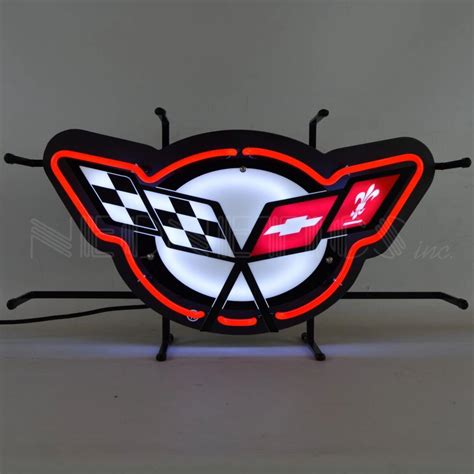 Neonetics Corvette C5 Flags Neon Sign With Backing Chevy Chevrolet Gm