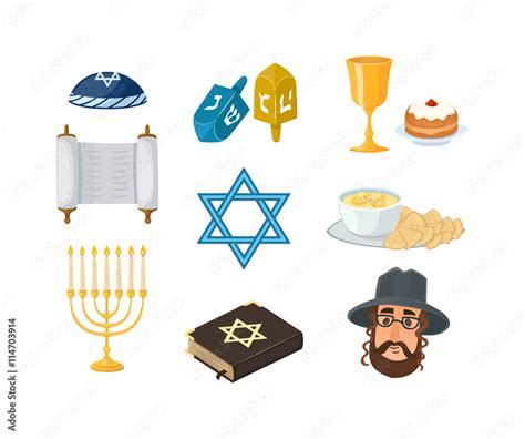 Judaism Church Traditional Symbols Icons Set And Jewish Symbols