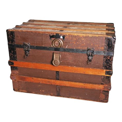 Vintage Rustic Brown Wood Steamer Trunk Chairish