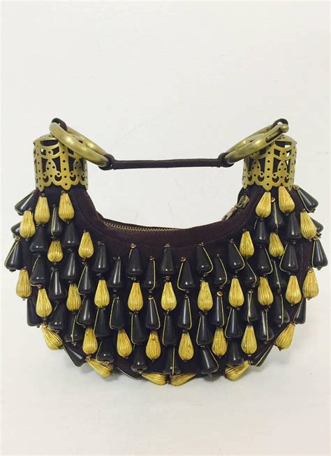 Chloe Handcrafted Chocolate Canvas Beaded Bracelet Bag With Gold Tone Hardware At 1stdibs